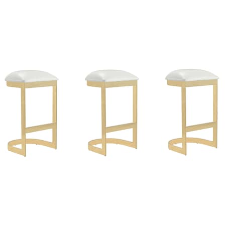 Manhattan Comfort Aura Bar Stool in White and Polished Brass, PK3 3-BS006-WH